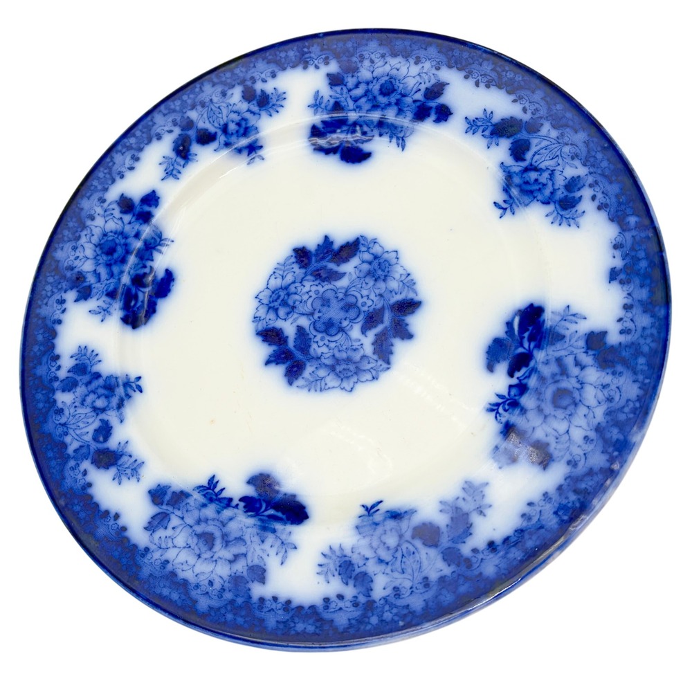 Antique New Wharf Pottery Waldorf Flow Blue Porcelain 9.25" Plate England 1897